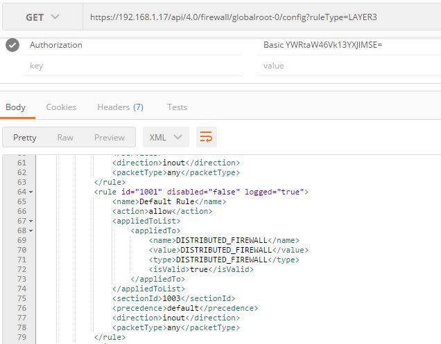 NSX Default Rule ID